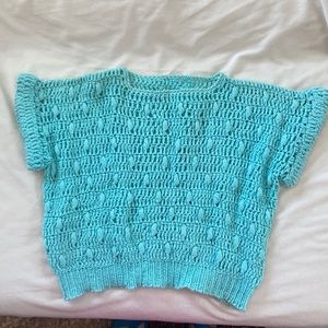 Vintage Aqua colored short sleeve knit sweater in M
